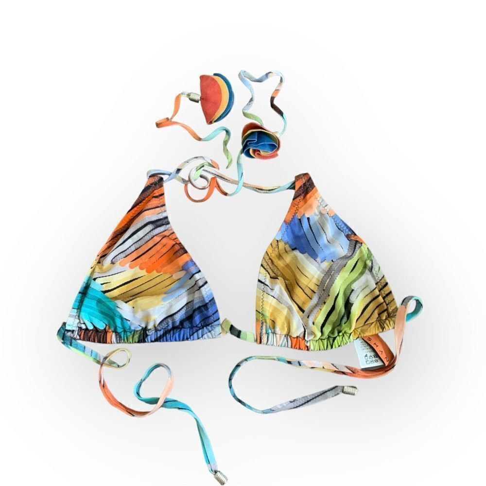 Shan, Ruffle Multi Color Triangle Bikini Top - Size 10